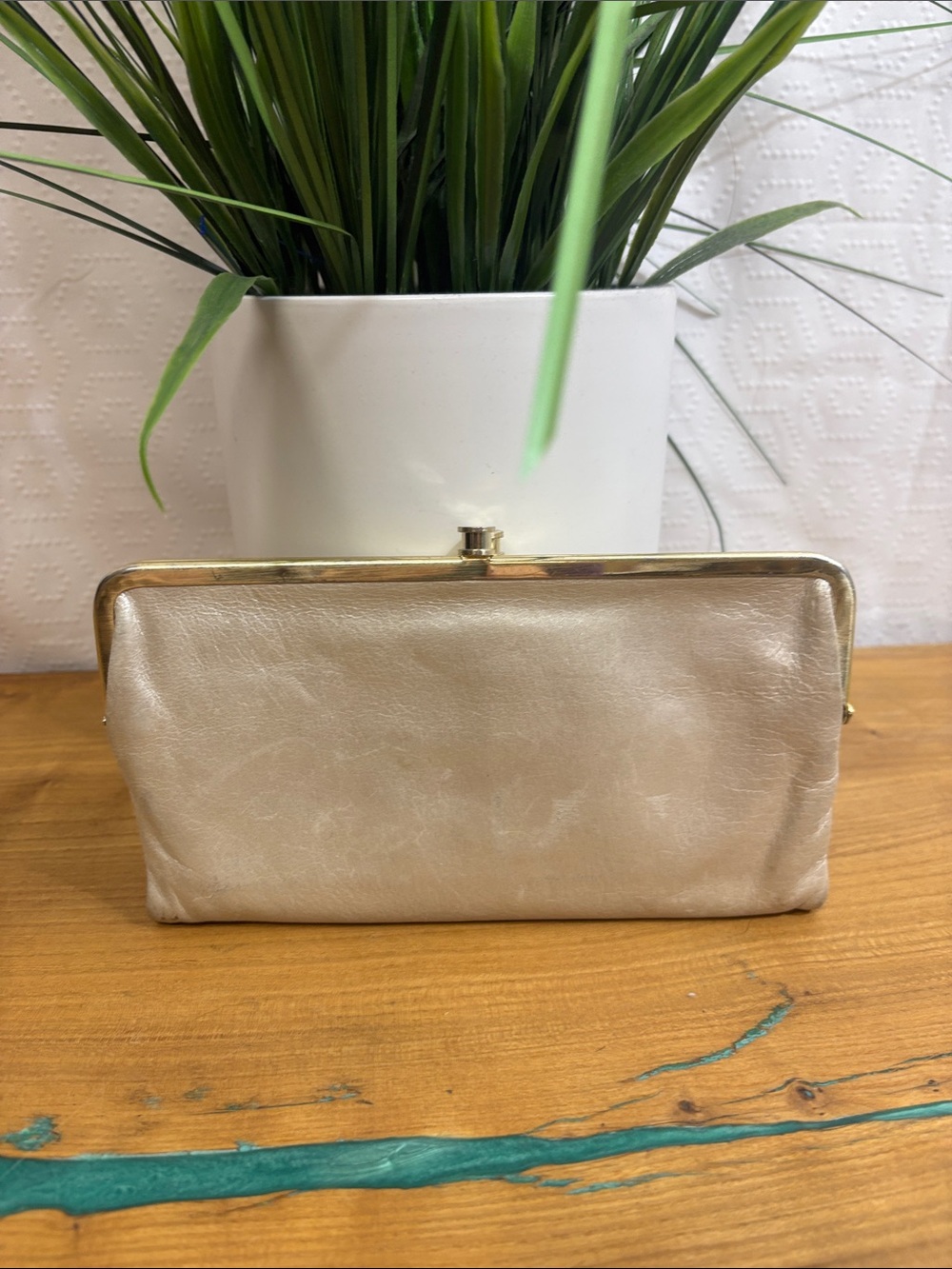 HOBO Lauren Clutch-Wallet in Brushed Gold Leaf with Brass Accents